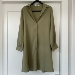 Green Button-Up Shirt Dress
